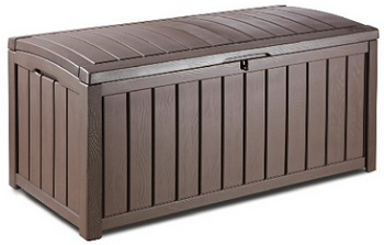 Keter Glenwood Plastic Deck Storage Container Box Outdoor Patio Furniture 101 gallon, Brown