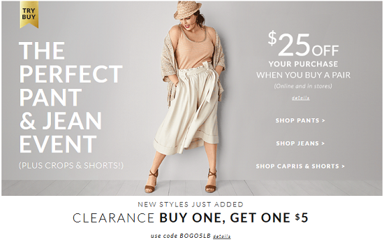 Lane Bryant - Perfect Pant and Jean Event plus Clearance BOGO5dollar