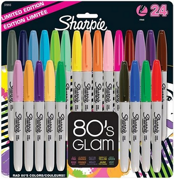Sharpie Fine-Tip Permanent Marker, 24-Pack Assorted Colors, 80's Glam