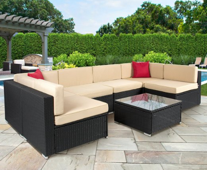 Best Choice Products 7 Piece Outdoor Patio Garden Furniture Wicker Rattan Sofa Set Sectional, Black