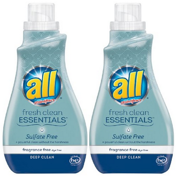 All Fresh Clean ESSENTIALS Sulfate Free Laundry Detergent, Fragrance Free, 30 Fluid Ounce, 2 Count
