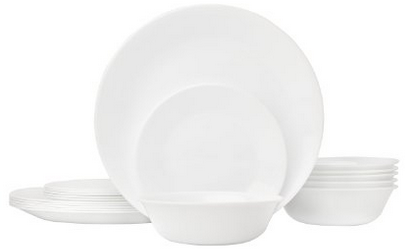 Corelle Livingware 18-Piece Glass Dinnerware Set, Winter Frost White, Service for 6