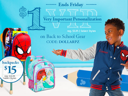 Disney Store - 1dollar personalization on school gear
