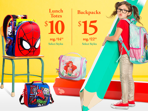 Disney Store - Back to School backpacks 15 and lunch totes 10