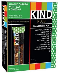 KIND Bars, Almond Cashew + Omega-3, Gluten Free, 1.4 Ounce Bars, 12 Count