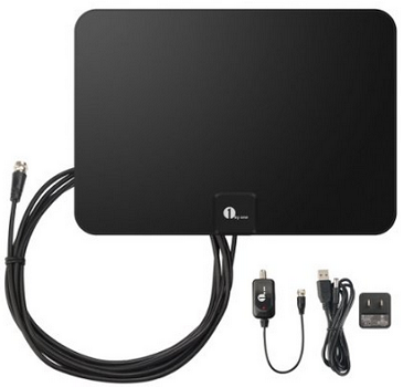 1byone Amplified HDTV Antenna - 50 Mile Range with Detachable Amplifier Power Supply for the Highest Performance and 10ft Coax Cable