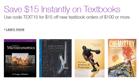 Amazon - 15 off 100 textbooks