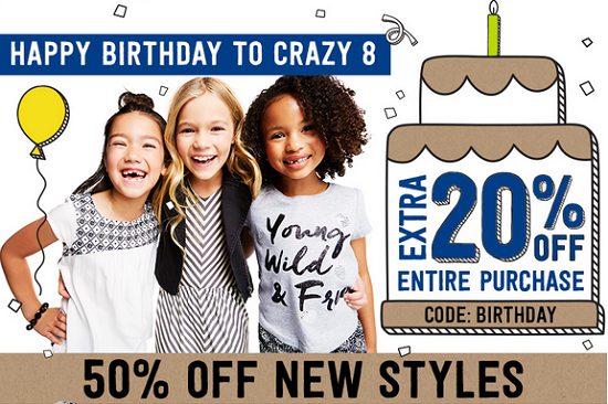 Crazy 8 - 20percent off entire purchase