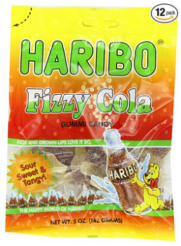 Haribo Gummi Candy, Fizzy Cola, 5-Ounce Bags (Pack of 12)