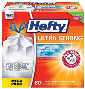 Hefty Ultra Strong Tall Kitchen Drawstring Trash Bags (Clean Burst, 80-Count Bags)