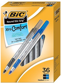 bic-round-stic-grip-xtra-comfort-ball-pen-medium-point-1-2-mm-black-and-blue-ink-36-count