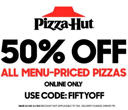 Pizza Hut - 50% off all Menu-Priced Pizzas, Limited time